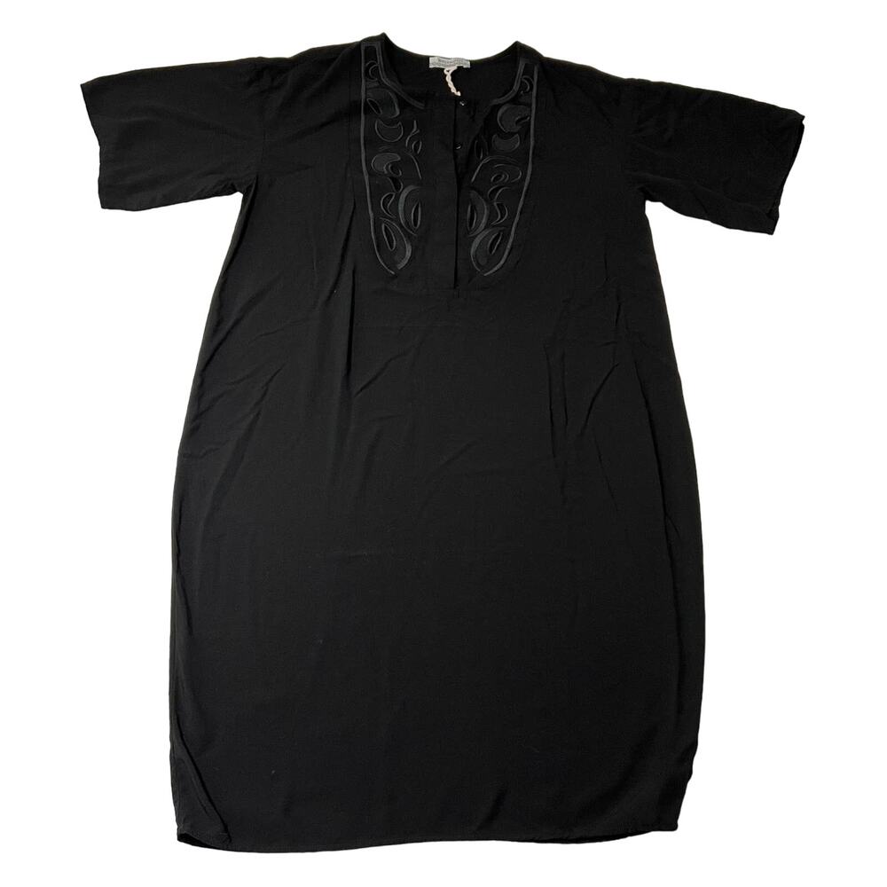 World Market Quarter Button Up Embroidered Neckline Dress Size S Lightweight